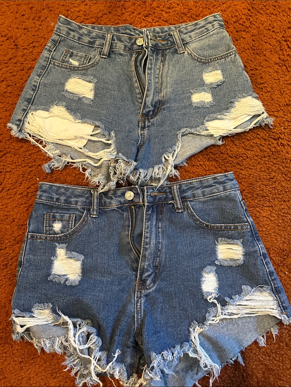 SHEIN Distressed High-Waist Denim Shorts in Blue